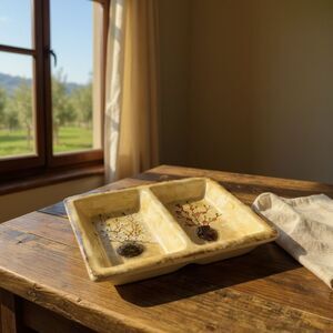 222 Fifth Gold Earth Tones Stoneware Floral Divided Relish Tray or Decor 12x9